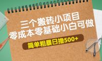 (2128)三个搬砖小项目,零成本零基础小白简单粗暴轻松日撸500+