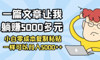(2346)一篇文章让我躺赚5000多元,小白零成本复制粘贴一样可以月入5000++