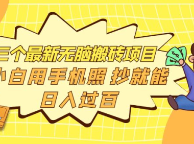 (2290)三个最新无脑搬砖项目,小白用手机照抄就能日入过百