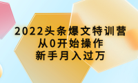 (2486)2022头条爆文特训营:从0开始操作,新手月入过万(16节课时)
