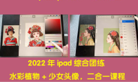(2532)2022年ipad综合团练水彩植物+少女头像,二合一课程(40节课)