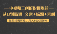 (2602)中视频二创解说训练营:从0到精通 文案+标题+素材、月入5000到5W