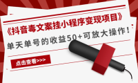 (2605)《抖音毒文案挂小程序变现项目》单天单号的收益50+可放大操作!