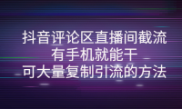 （2619）抖音评论区直播间截流，有手机就能干，可大量复制引流的方法