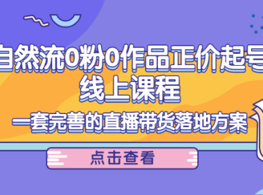 （2578）自然流0粉0作品正价起号线上课程：一套完善的直播带货落地方案