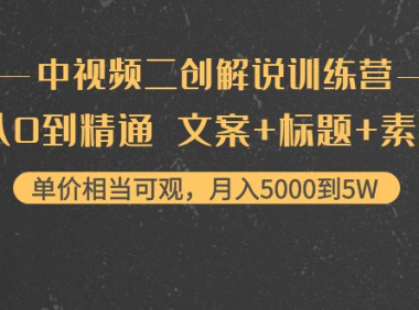 (2602)中视频二创解说训练营:从0到精通 文案+标题+素材、月入5000到5W