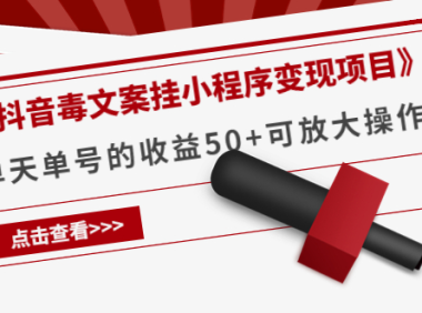 (2605)《抖音毒文案挂小程序变现项目》单天单号的收益50+可放大操作!