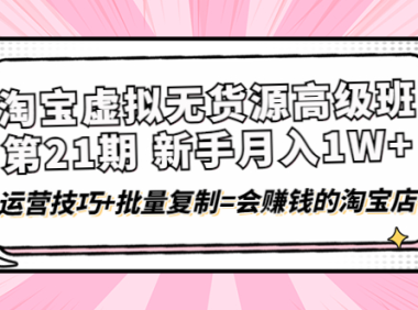(2677)淘宝虚拟无货源高级班【第21期】月入1W+运营技巧+批量复制=会赚钱的淘宝店