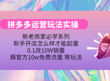 (2747)拼多多运营玩法实操,0.1改10W销量,薅官方10w免费流量 等玩法!