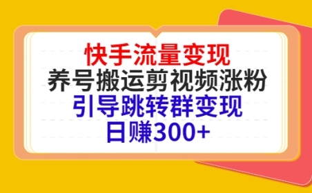 (2536)快手流量变现,养号搬运剪视频涨粉,引导跳转群变现日赚300+