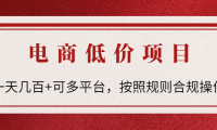 (3149)电商低价赔FU项目:一天500+可多平台,按照规则合规操作!