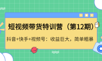 （3220）短视频带货特训营（第12期）抖音+快手+视频号：收益巨大，简单粗暴！
