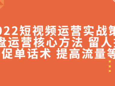（2990）2022短视频运营实战策略：操盘运营核心方法 留人技巧促单话术 提高流量等