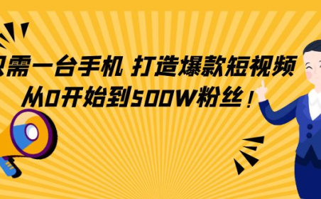 (3156)只需一台手机,轻松打造爆款短视频,从0开始到500W粉丝!