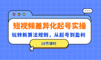 (3381)短视频差异化起号实操,玩转新算法规则,从起号到盈利(18节课时)
