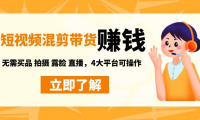 (3452)短视频带货赚钱混剪特训营:无需囤货发货 拍摄 露脸 直播,4大平台可操作