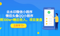(3466)利用去水印微信小程序+情侣头像QQ小程序,获得300w+睡后收入,项目复盘