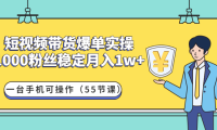 (3510)短视频带货爆单实操:1000粉丝稳定月入1w+一台手机可操作(55节课)