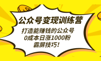 (3440)公众号变现训练营(第3期)打造能赚钱的公众号,0成本日涨1000粉,霸屏技巧