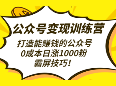 (3440)公众号变现训练营(第3期)打造能赚钱的公众号,0成本日涨1000粉,霸屏技巧