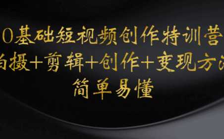 (3344)0基础短视频创作特训营:拍摄+剪辑+创作+变现方法,开始副业赚钱