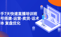 （3667）新手7天快速直播培训班：账号搭建-运营-卖货-话术脚本 复盘优化（14节）