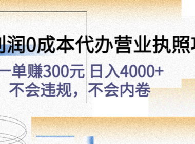 (3501)高利润0成本代办营业执照项目:一单赚300元 日入4000+不会违规,不会内卷