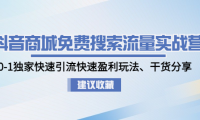 (3704)抖音商城免费搜索流量实战营:0-1独家快速引流快速盈利玩法、干货分享
