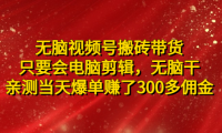 (3793)无脑视频号搬砖带货,只要会电脑剪辑,无脑干,亲测当天爆单赚了300多佣金