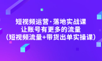 （3885）短视频运营·落地实战课 让账号有更多的流量（短视频流量+带货出单实操）