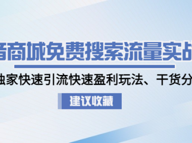 (3704)抖音商城免费搜索流量实战营:0-1独家快速引流快速盈利玩法、干货分享