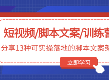 （3750）短视频/脚本文案/训练营：分享13种可实操落地的脚本文案架构