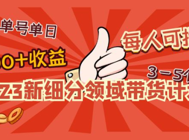 (3753)2023新细分领域带货计划:单号单日1000+收益不难,每人可操作3-5个账号