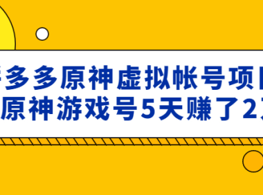 (3789)外面卖2980的拼多多原神虚拟帐号项目:卖原神游戏号5天赚了2万