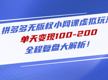 (3790)拼多多无版权小网课虚拟玩法,单天变现100-200,全程复盘大解析!