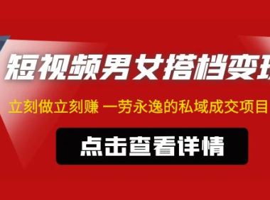 (3841)东哲·短视频男女搭档变现 立刻做立刻赚 一劳永逸的私域成交项目(不露脸)