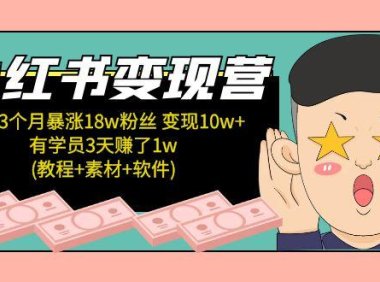 (3957)小红书变现营:实测3个月涨18w粉丝 变现10w+有学员3天赚1w(教程+素材+软件)