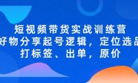 （4018）短视频带货实战训练营，好物分享起号逻辑，定位选品打标签、出单，原价