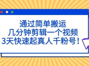 （4021）通过简单搬运，几分钟剪辑一个视频，3天快速起真人千粉号！