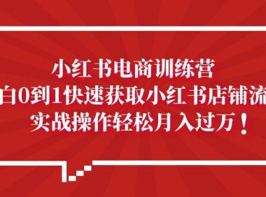 （4279）小红书电商训练营，小白0到1快速获取小红书店铺流量，实战操作月入过万