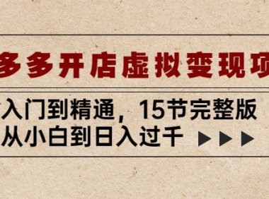（4283）拼多多开店虚拟变现项目：入门到精通，从小白到日入过千（15节完整版）
