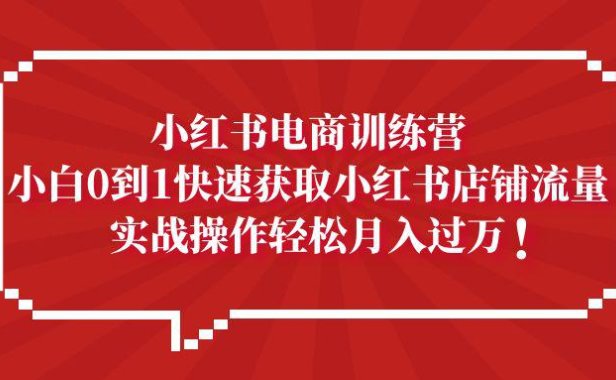 （4279）小红书电商训练营，小白0到1快速获取小红书店铺流量，实战操作月入过万