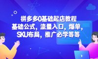 (4393)拼多多0基础起店教程:基础公式,流量入口,爆单,SKU布局,推广必学等等
