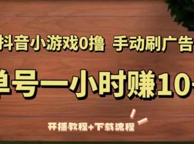 (4304)抖音小游戏0撸手动刷广告,单号一小时赚10+(开播教程+下载流程)