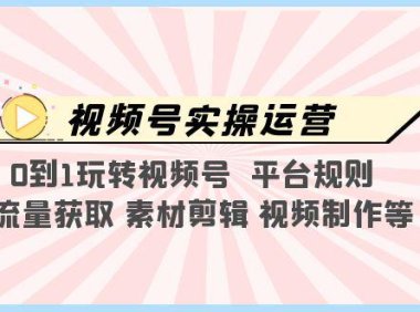 （4398）视频号实操运营，0到1玩转视频号 平台规则 流量获取 素材剪辑 视频制作等