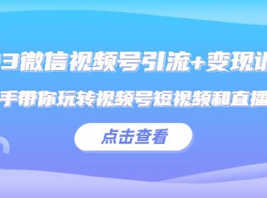 （4526）2023微信视频号引流+变现训练营：手把手带你玩转视频号短视频和直播运营!