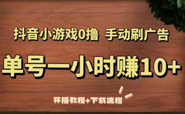 （4304）抖音小游戏0撸手动刷广告，单号一小时赚10+（开播教程+下载流程）