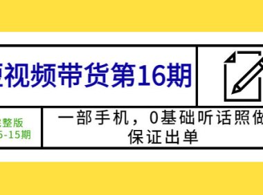 （4678）短视频带货第16期：一部手机，0基础听话照做，保证出单 (完整版 赠5-15期)（无水印课程）