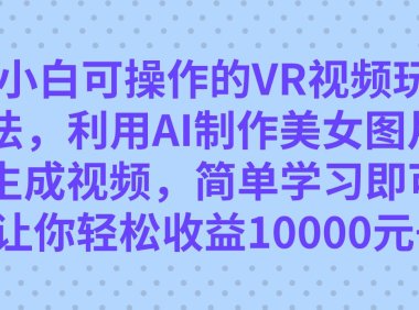 (5393)小白可操作的VR视频玩法,利用AI制作美女图片生成视频,你轻松收益10000+