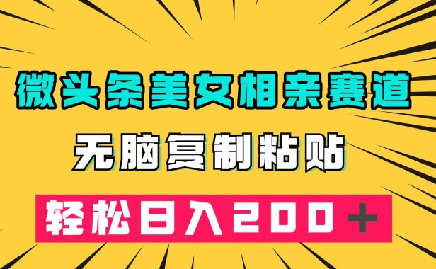 （5462）微头条冷门美女相亲赛道，无脑复制粘贴，轻松日入200＋